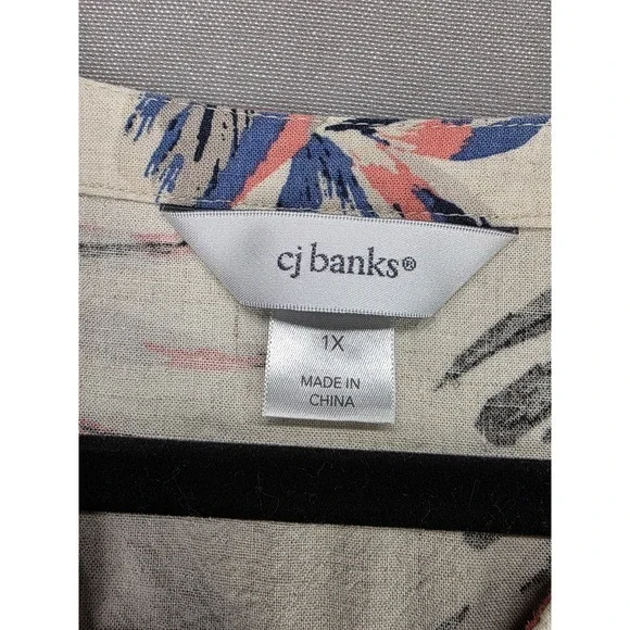 Womens Linen Rayon Blend Top‎ 1X Palm Leaves CJ Banks Coastal Resort Vacation - Picture 3 of 8
